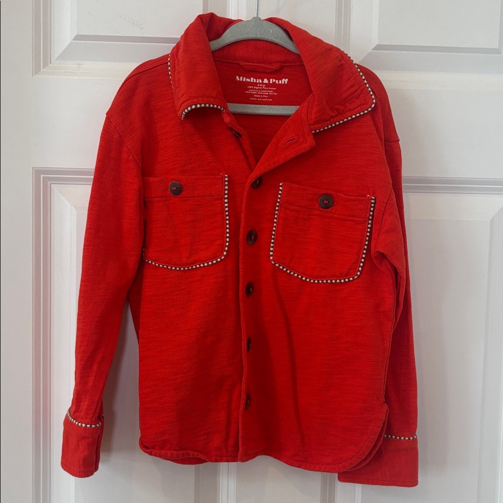 Misha & Puff | Director’s red cotton button down shirt Jacket 4-5Y